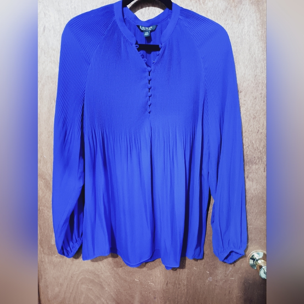Lauren By Ralph Lauren Purple Pleated Georgette Blouse - Picture 2 of 4